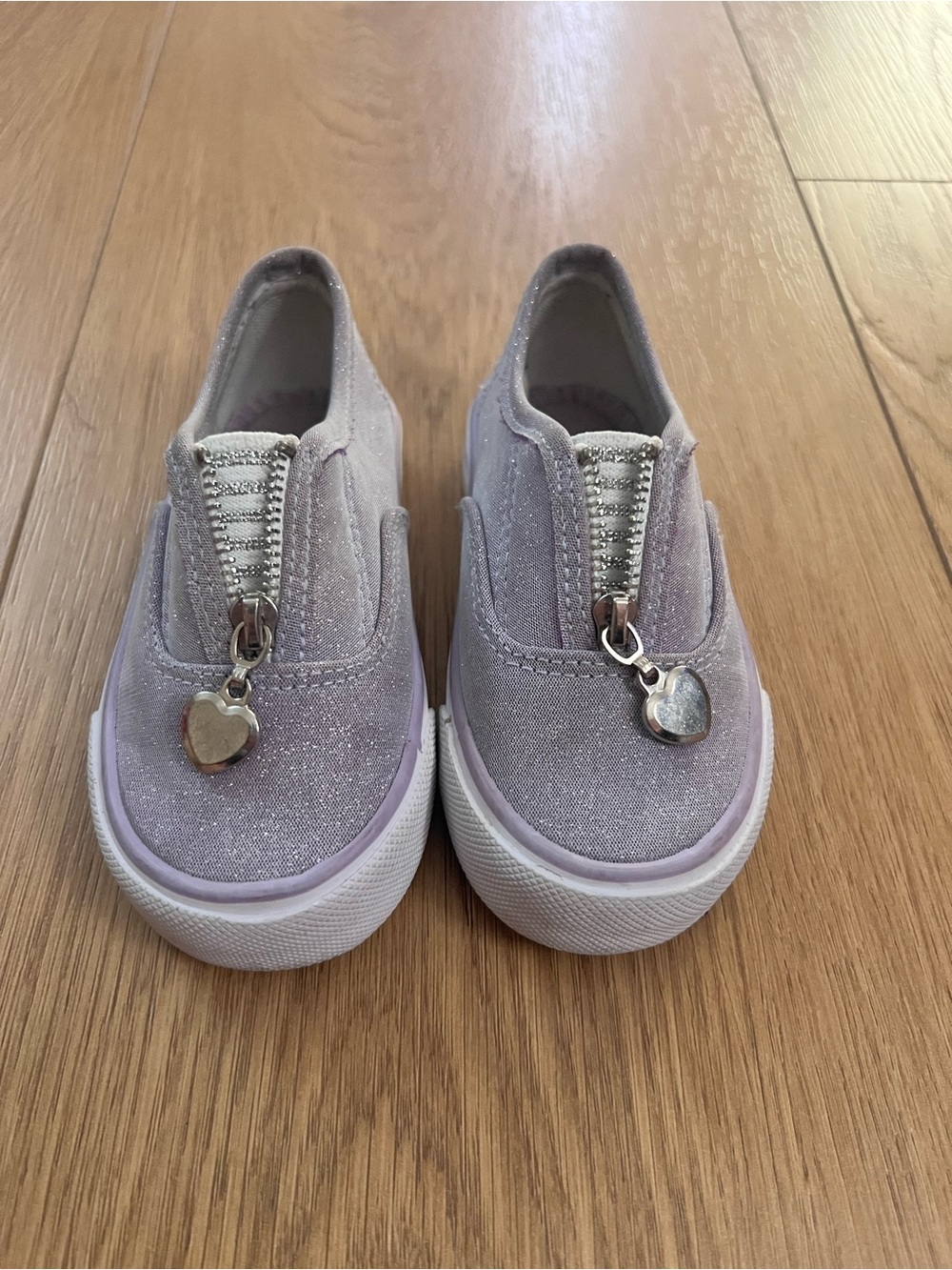 Girls' Glitter Slip-On Sneakers with Heart Zipper - Lilac